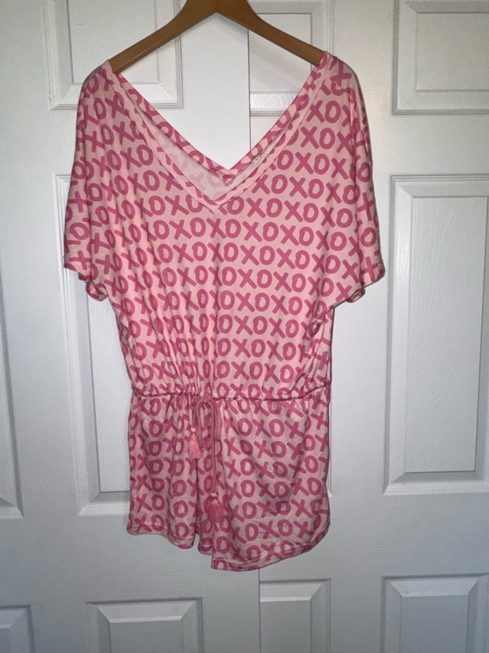 Jordann Jammies Pink XOXO Romper Small Tassel Tie Waist Loungewear Beach Coverup